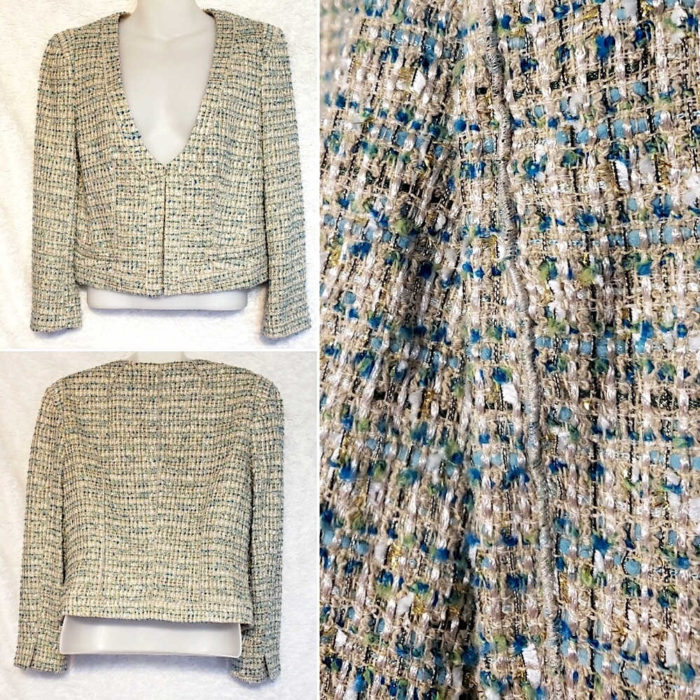 Neutral Cropped Tweed Blazer Ann Taylor